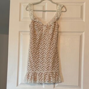 Floral Lace Dress with Ruffle Hem